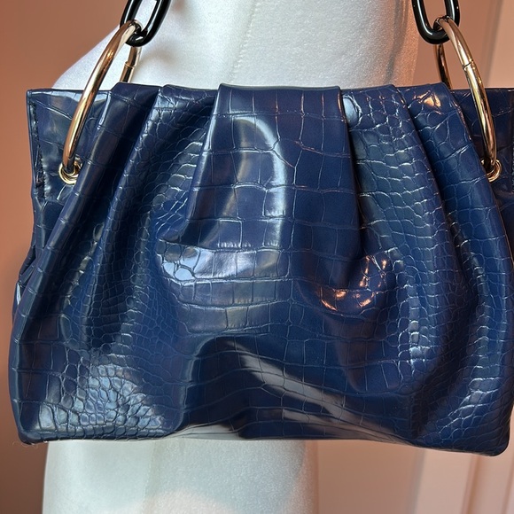 Anthropologie House of Want Blue Faux Crocodile Leather Clutch Shoulder Bag EUC - Picture 12 of 12